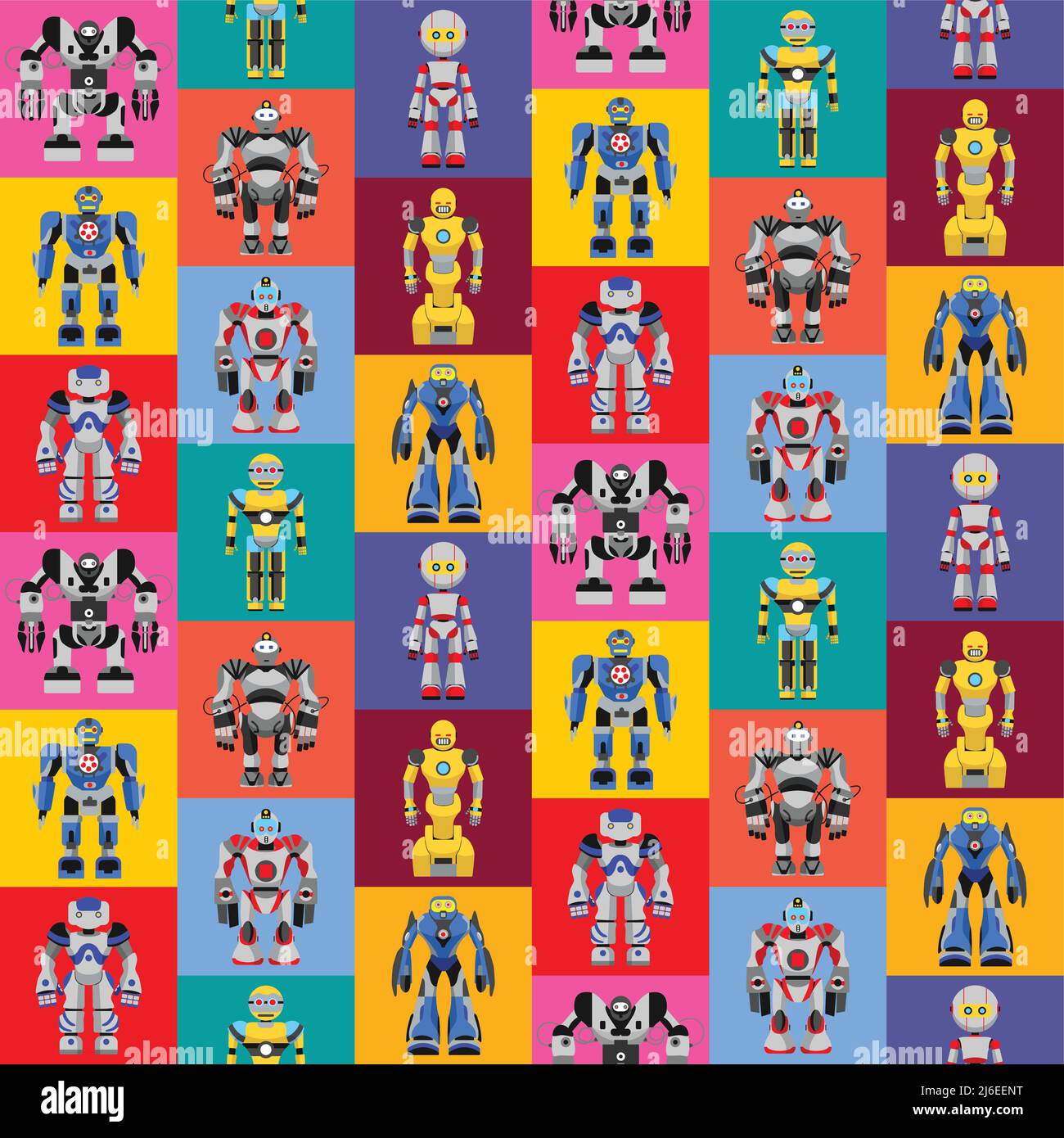 Buntes Muster mit verschiedenen Arten von detaillierten Robotern Stock Vektor