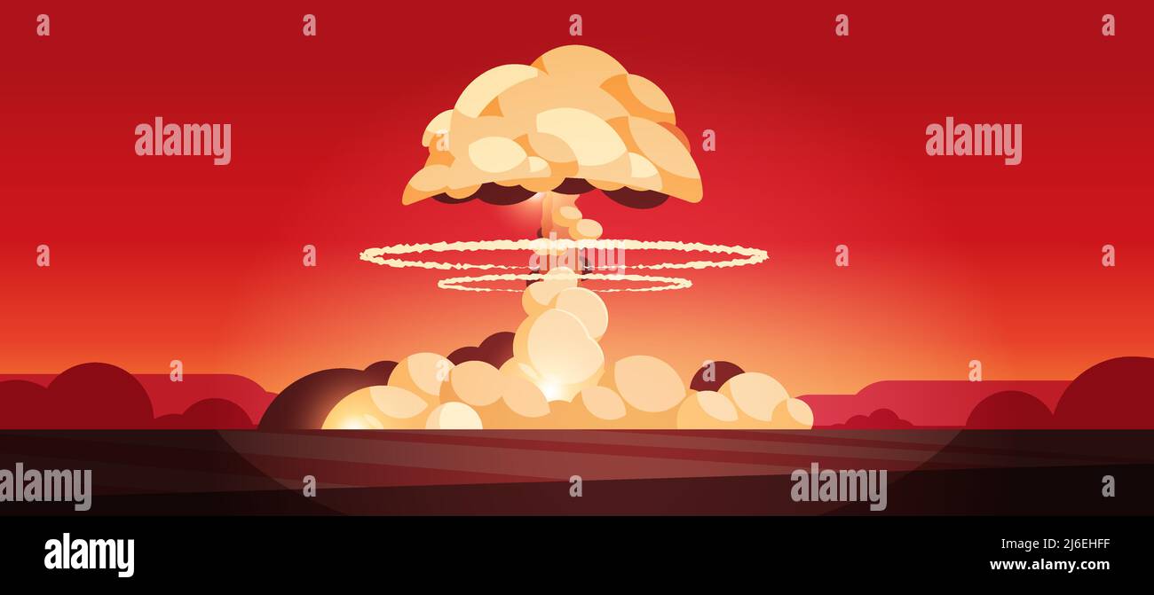Nukleare Explosion steigende Feuerball von atomaren Pilzwolke in der Wüste Apokalipce Detonation gefährliche Zerstörung stoppen Krieg Stock Vektor
