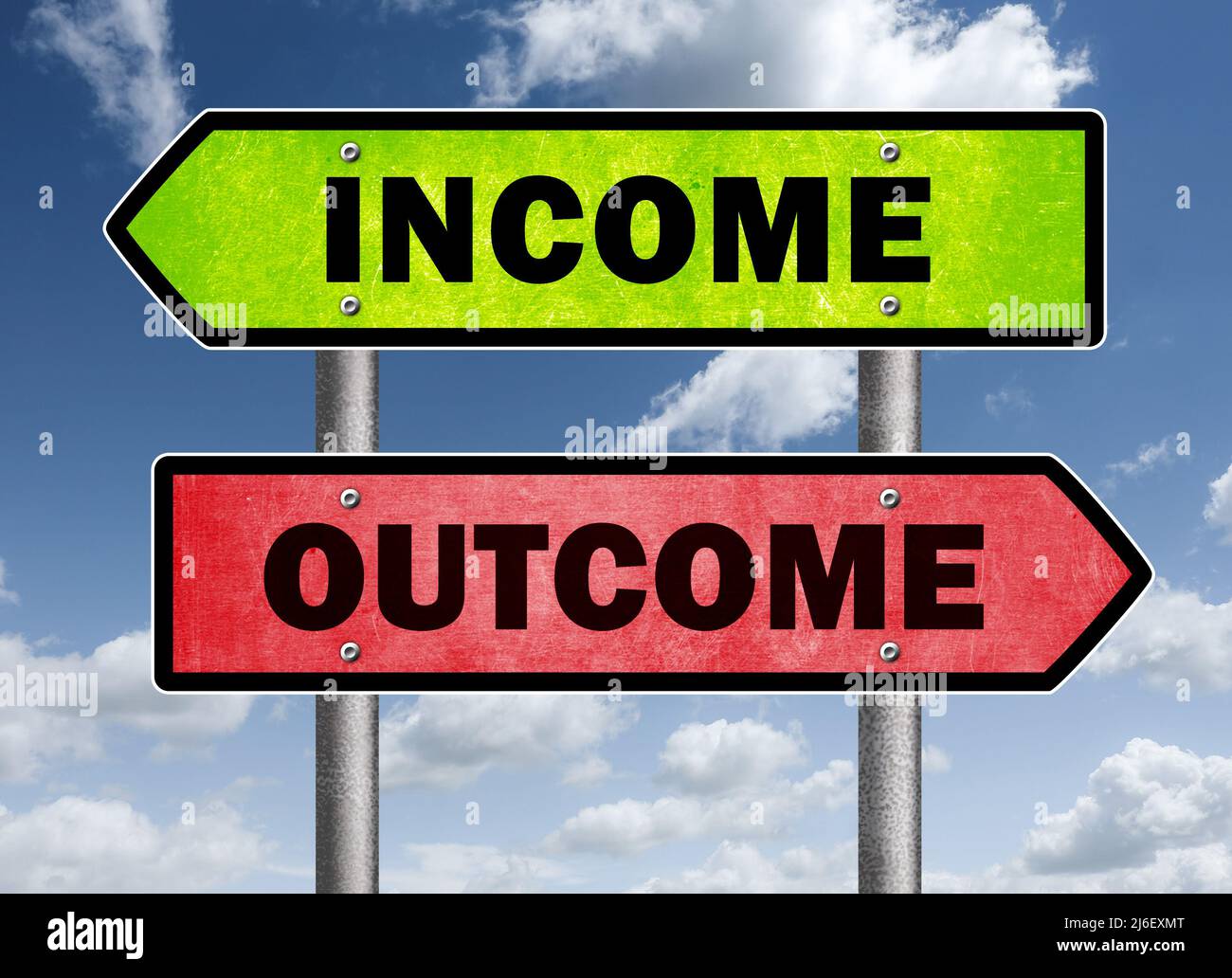 Einkommen versus Ergebnis Stockfoto