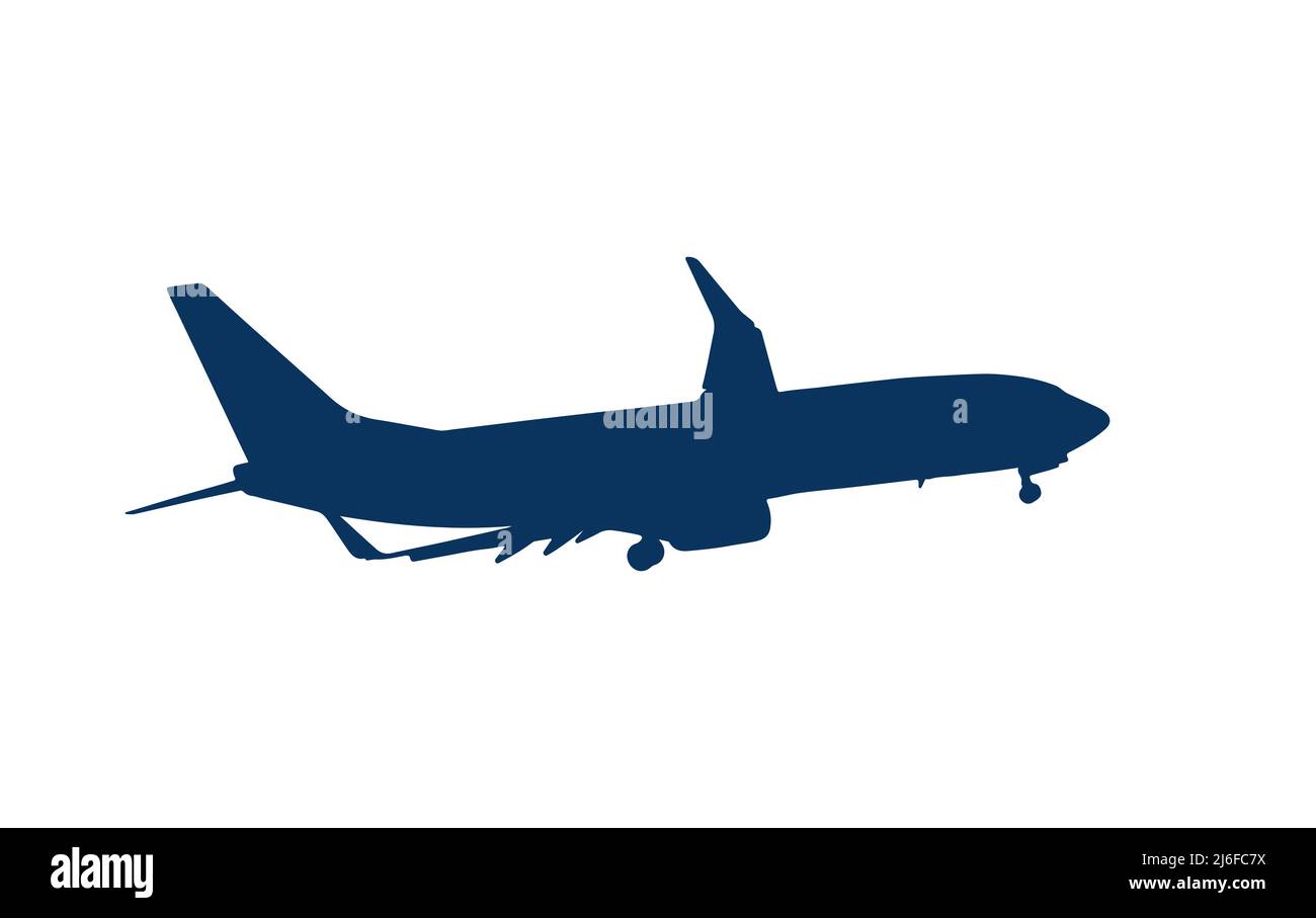 Flugzeug-Airliner, Silhouette auf Weiß Stock Vektor