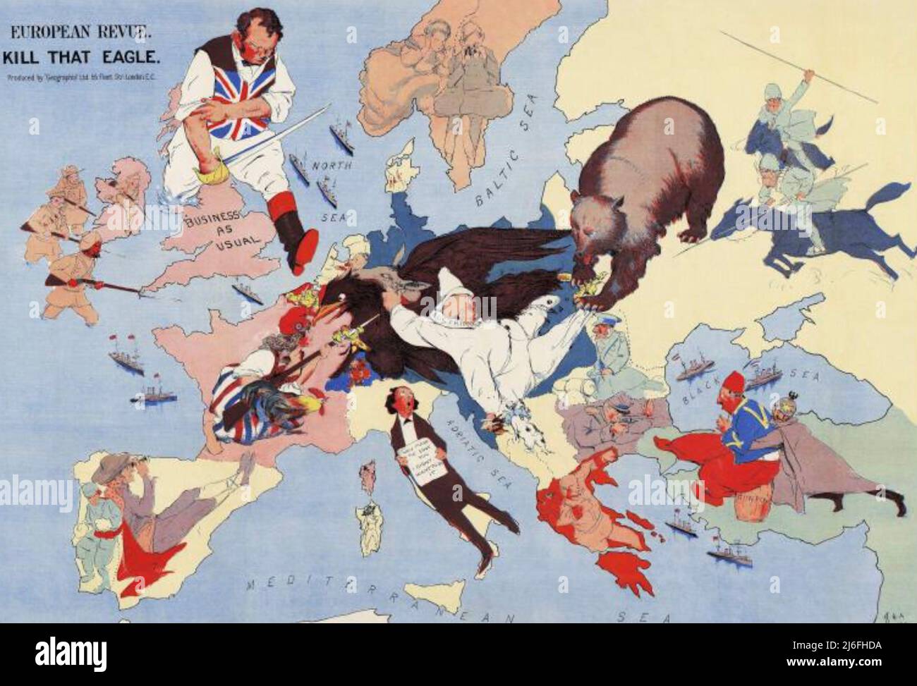 KILL THAT EAGLE Ein satirischer Cartoon aus dem europäischen Revue-Magazin von 1914 Stockfoto