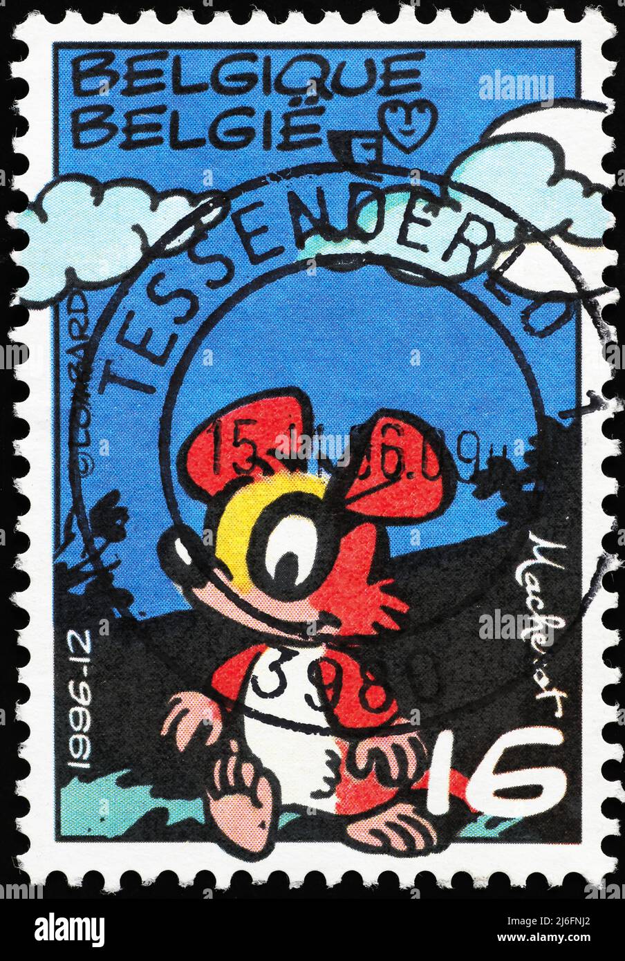 Karikatur einer Maus auf belgischer Briefmarke Stockfoto Karikatur einer Maus auf belgischer Briefmarke Stockfoto