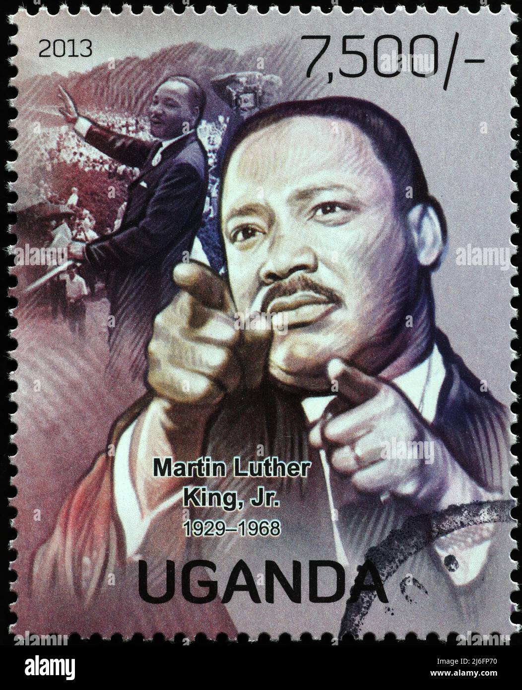 Martin Luther King Jr. Porträt auf Briefmarke von Uganda Stockfoto