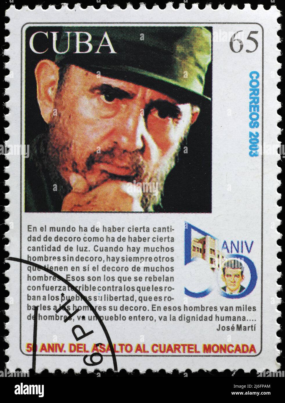 Bild von Fidel Castro auf kubanischer Briefmarke Stockfoto