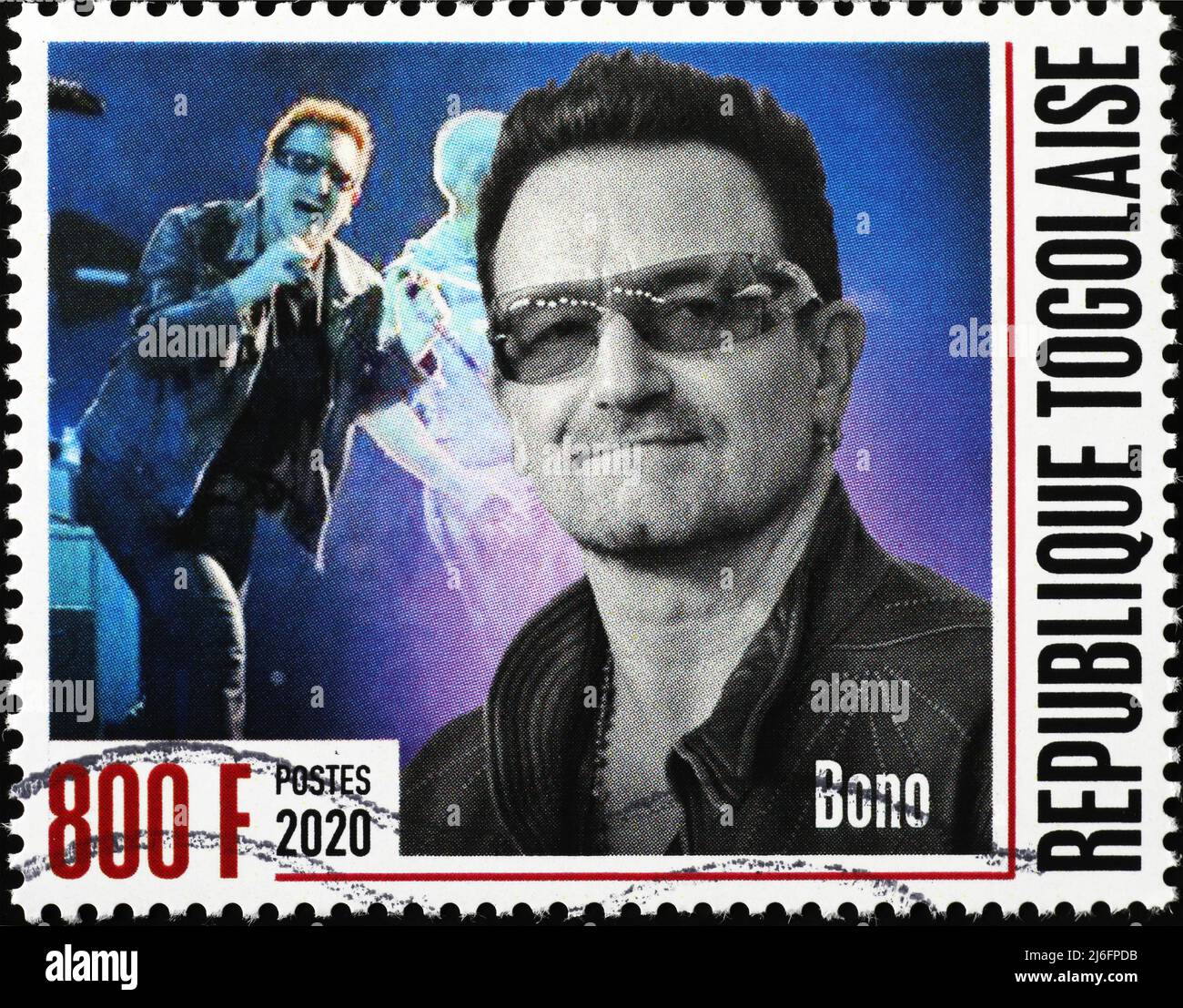 Porträt von Bono auf afrikanischer Briefmarke Stockfoto