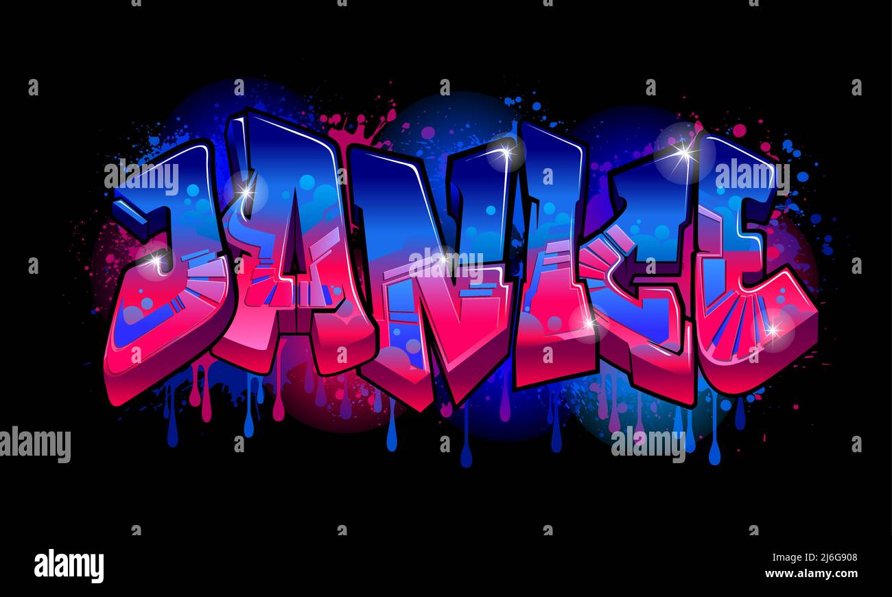 Ein cooles echtes Wildstyle Graffiti Namensdesign - Janice Stock Vektor