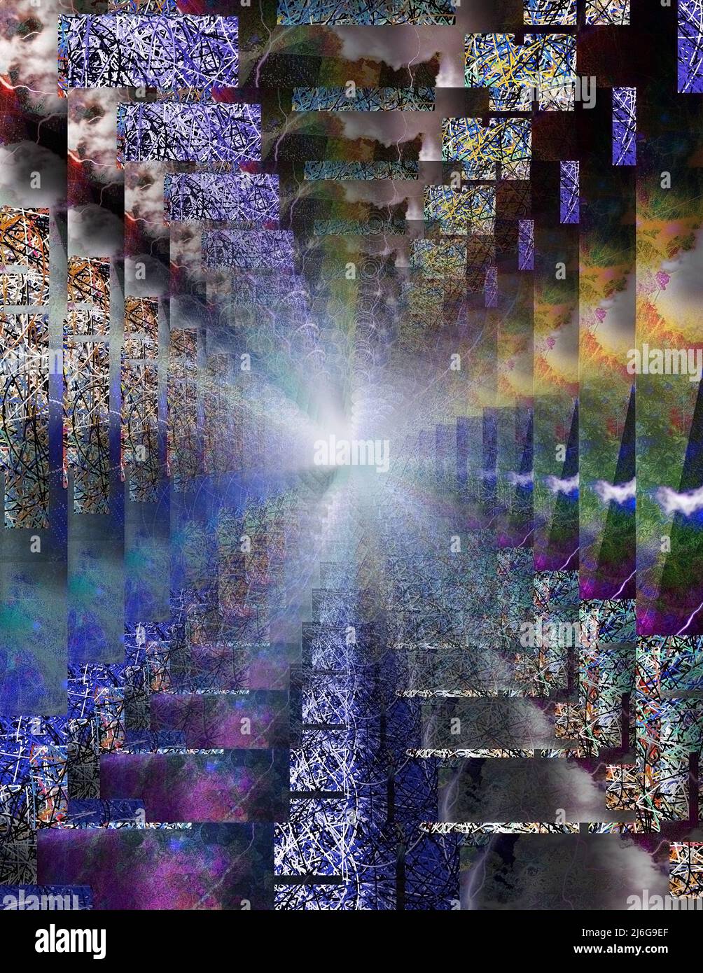 Abstrakter psychedelischer Tunnel mit Licht. 3D Rendern Stockfoto