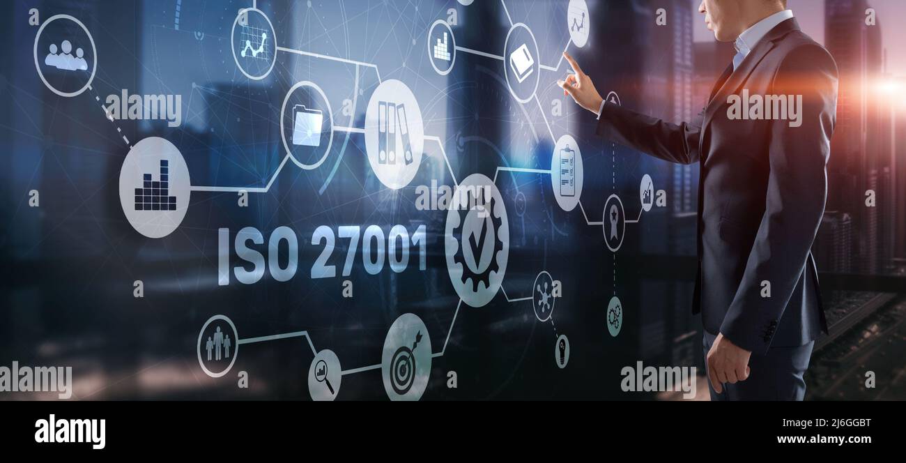 ISO 27001. Internationaler Informationssicherheitsstandard. Konzept der ISO-Normen Qualitätskontrolle Garantie Stockfoto