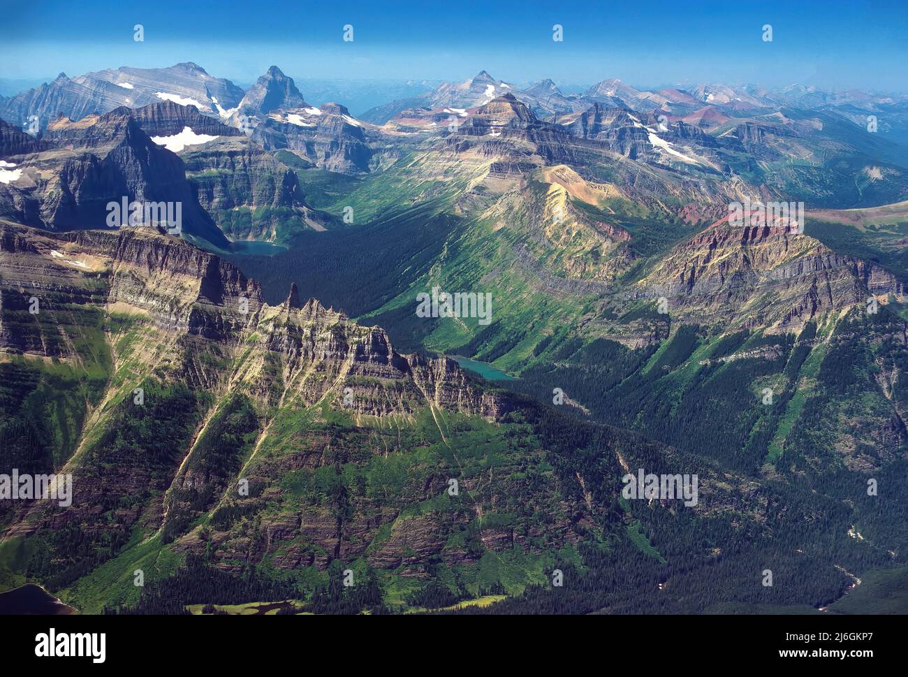 Spektakulärer Blick vom Gipfel des Mount Cleveland im Glacier National Park in Montana Stockfoto