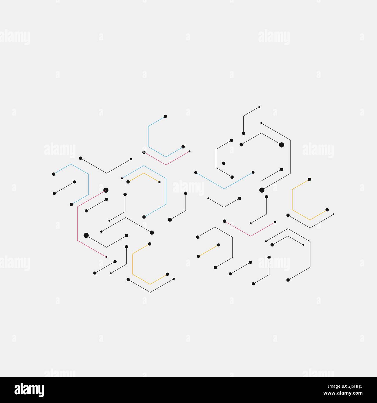 Geometrische Linien und Punkte. Moderner Sechseck-Hintergrund. Darstellung des Verbindungsvektors und Muster der Netzwerkzelle Stock Vektor