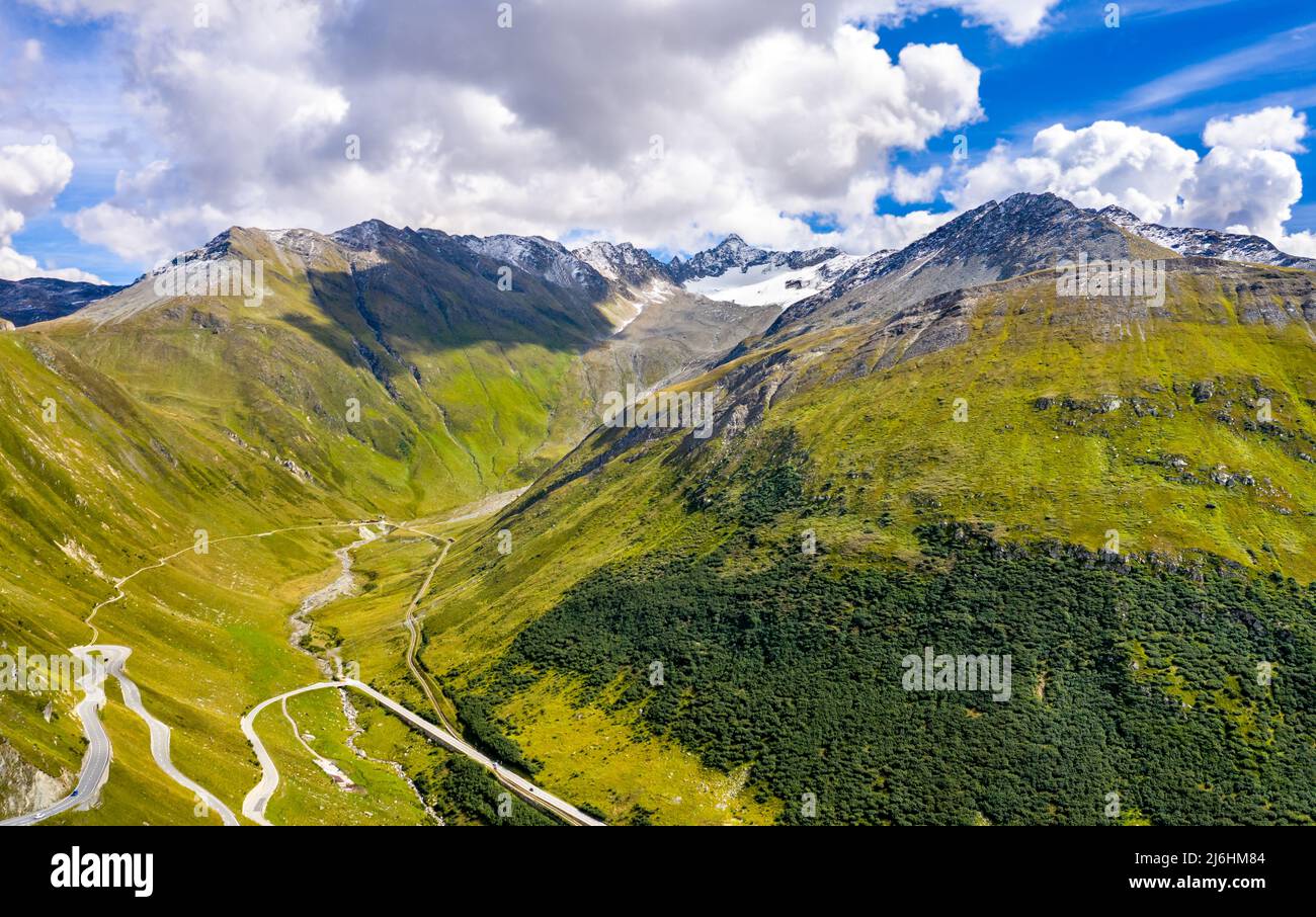 Schweizer Alpen an der Westseite des Furkapasses - Kanton Wallis, Schweiz Stockfoto