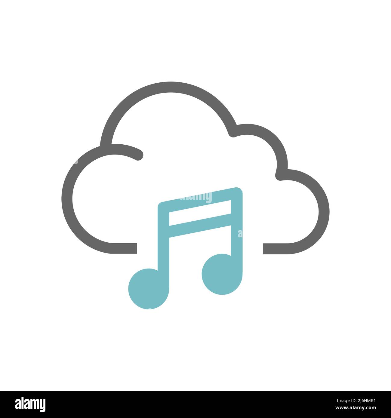 Wolke mit Symbol mit gefüllter Musiknote. Skizzieren Sie das Symbol für Speichermedien und Medien. Stock Vektor