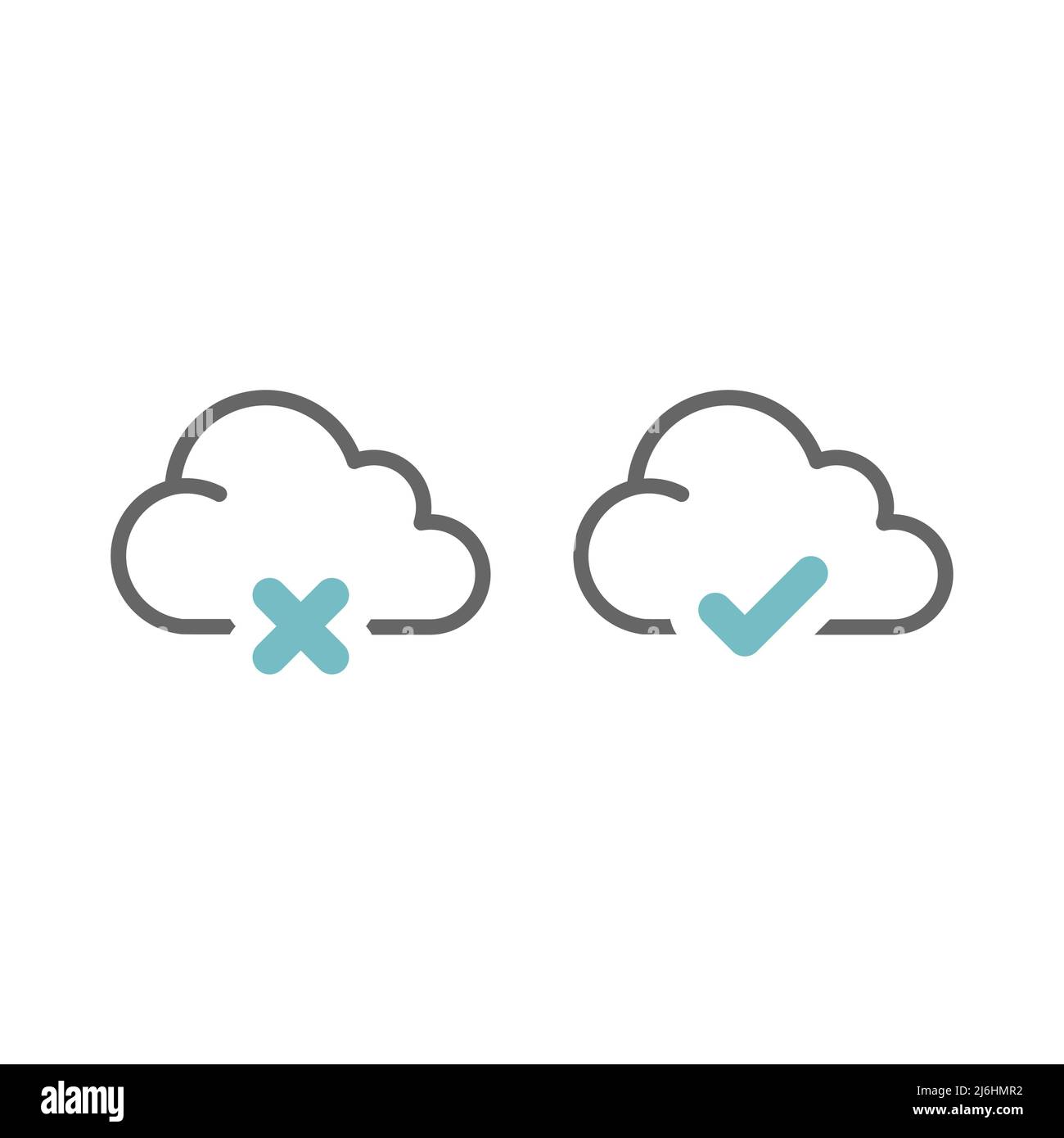 Wolke mit Kreuz- und Kreuzsymbol. Umreißen des Symbols „Speicherprüfung OK“. Stock Vektor