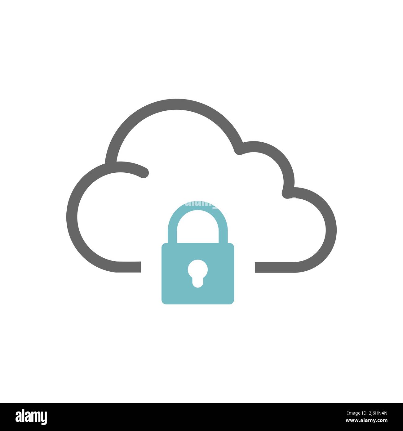 Vektorsymbol mit Wolken und Vorhängeschloss. Zeilensymbol. Stock Vektor