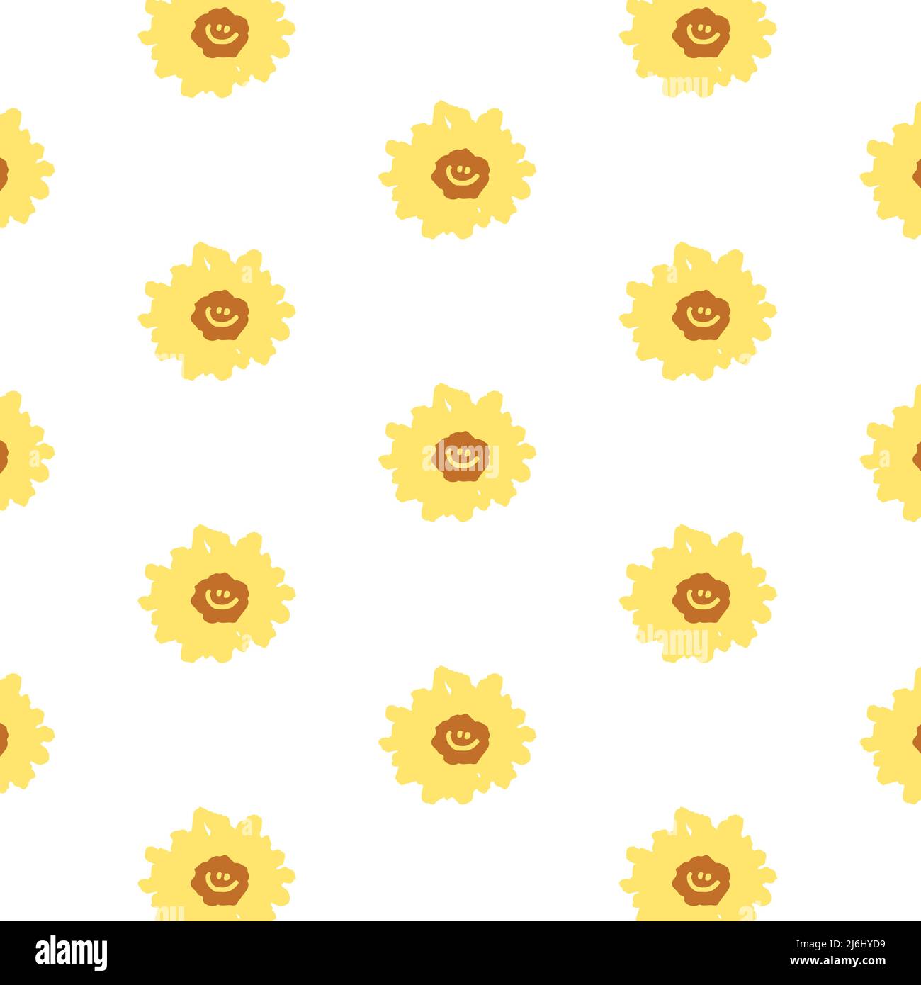 Handgezeichnete Vektor-Illustration von Gänseblümchen mit Smiley-Gesichtsmuster im Cartoon-Stil. Muster für Textil, Stoff, Geschenkpapier. Stock Vektor