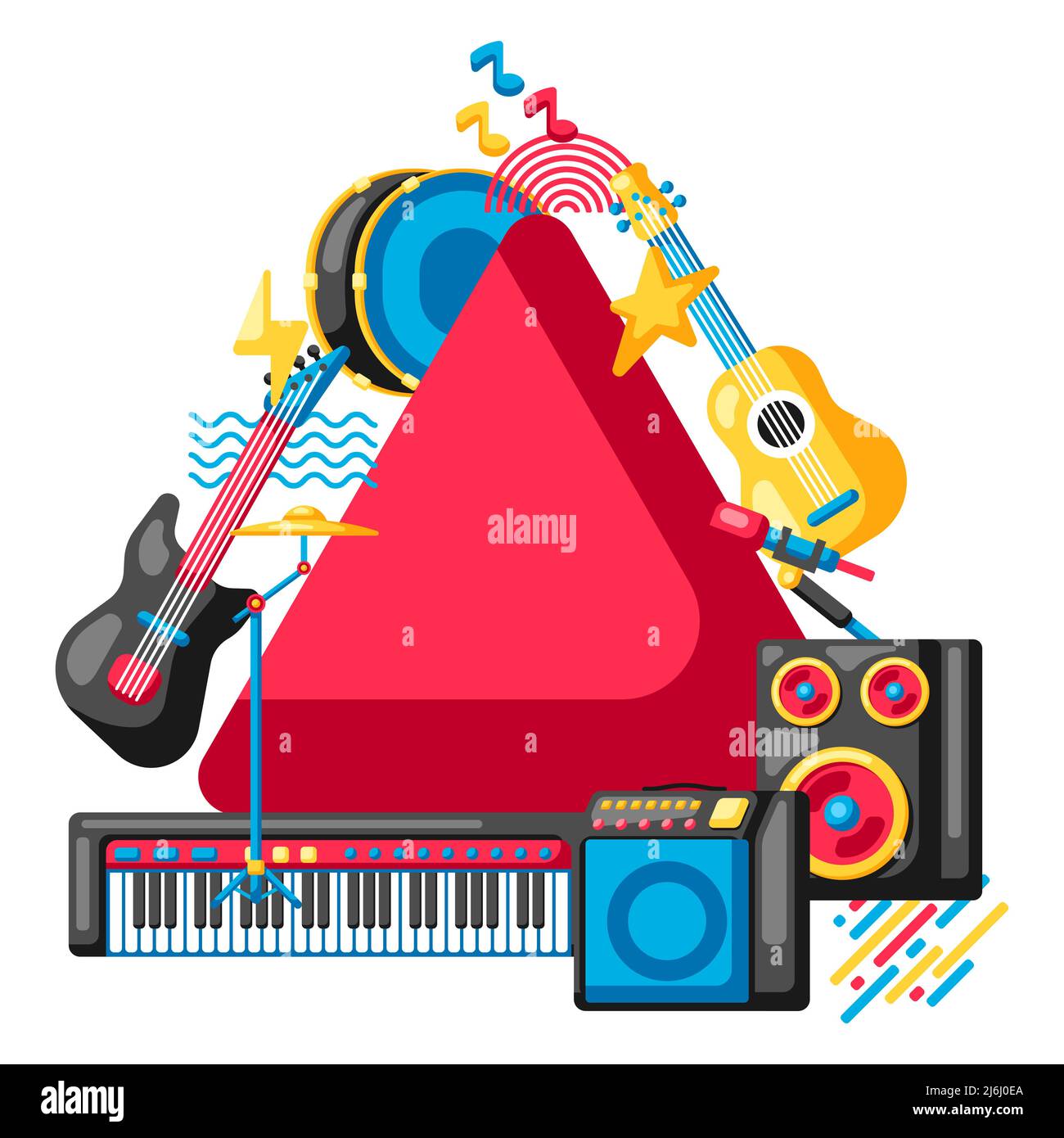 Hintergrund mit Musikinstrumenten. Musik Party oder Festival Illustration. Stock Vektor