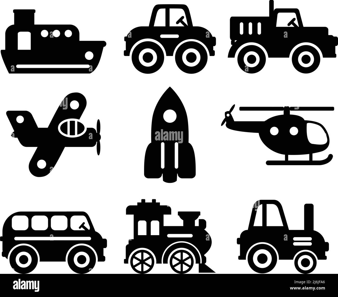 Verschiedene Arten von Spielzeug Transport auf weißem Hintergrund. Vektorgrafik Stock Vektor