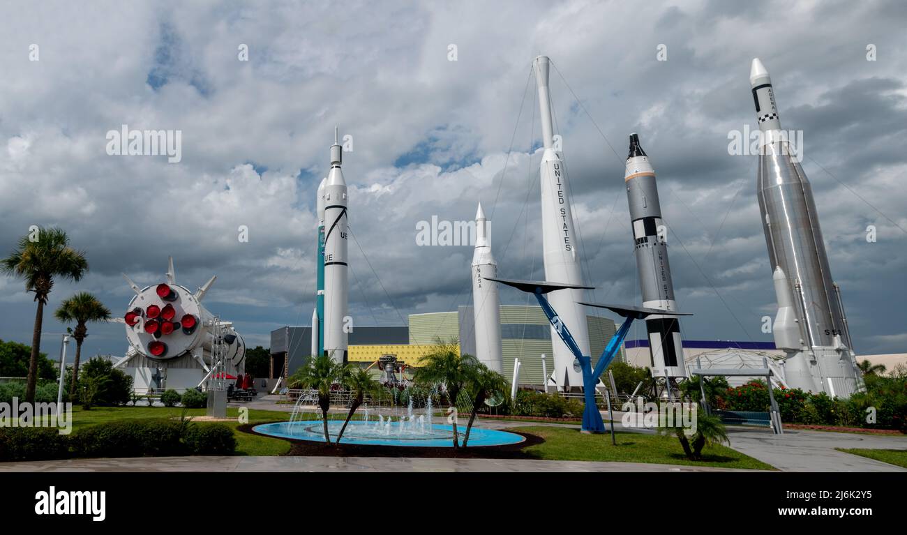 Raketengarten des Kennedy Space Center in Cape Canaveral, Florida Stockfoto