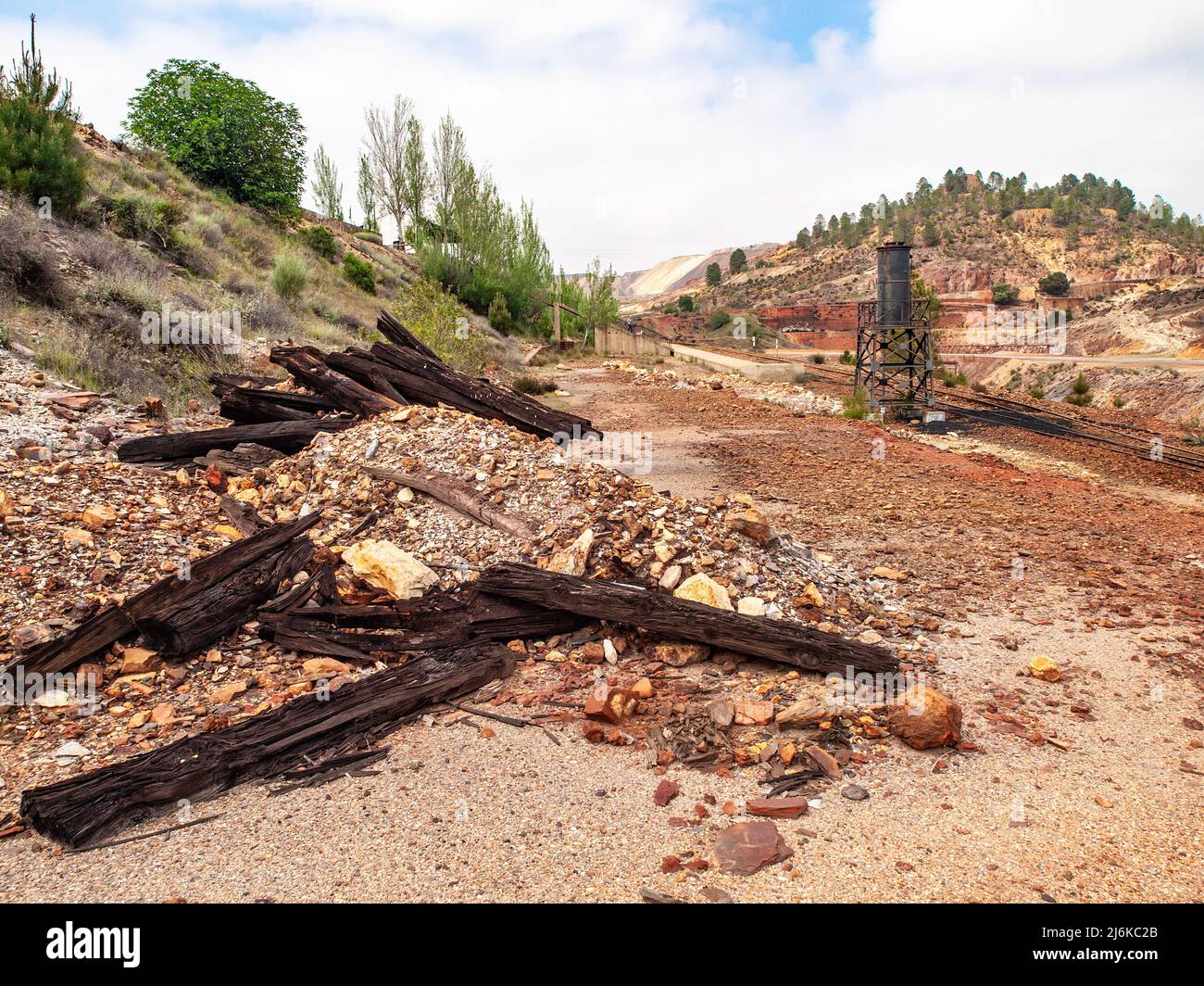 Detail der Wassertanks für die Eisenbahn in Riotinto Stockfoto