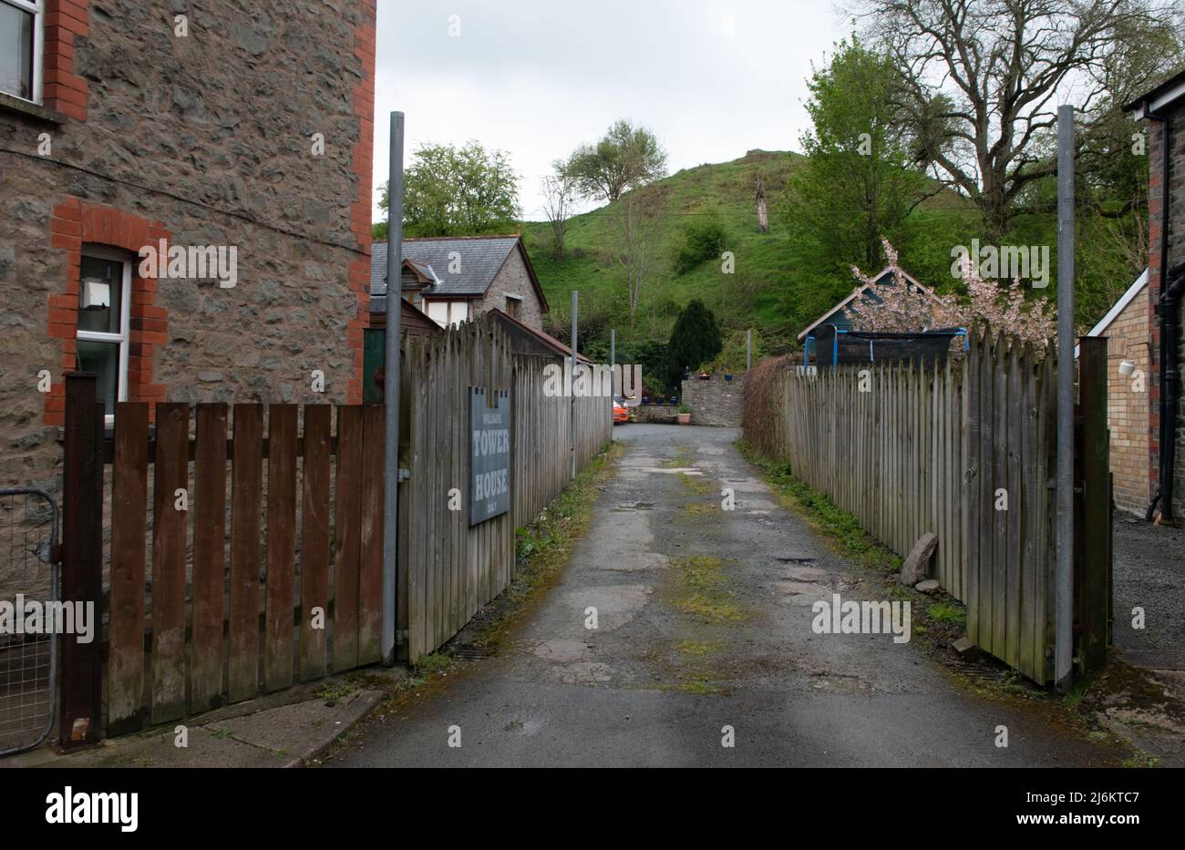 Motte und Bailey Castle, Builth Wells, Powys, Wales Stockfoto