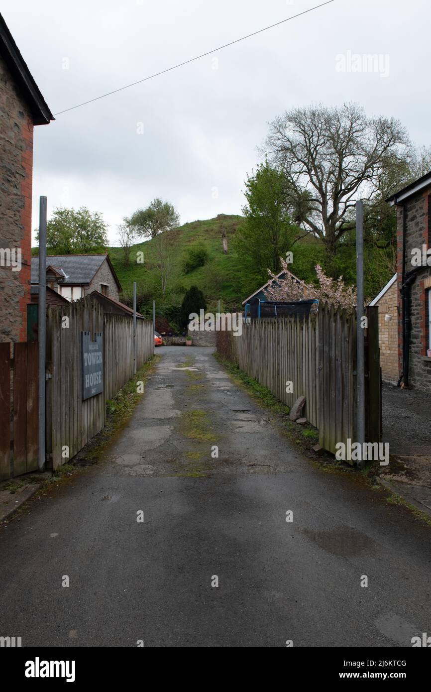 Motte und Bailey Castle, Builth Wells, Powys, Wales Stockfoto