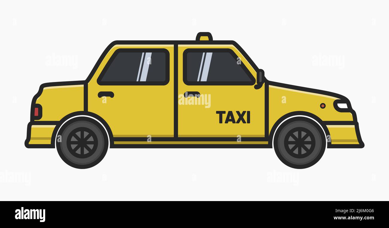 Gelb Taxi Auto Cartoon-Stil Seitenansicht isoliert Vektor flache Illustration Stock Vektor