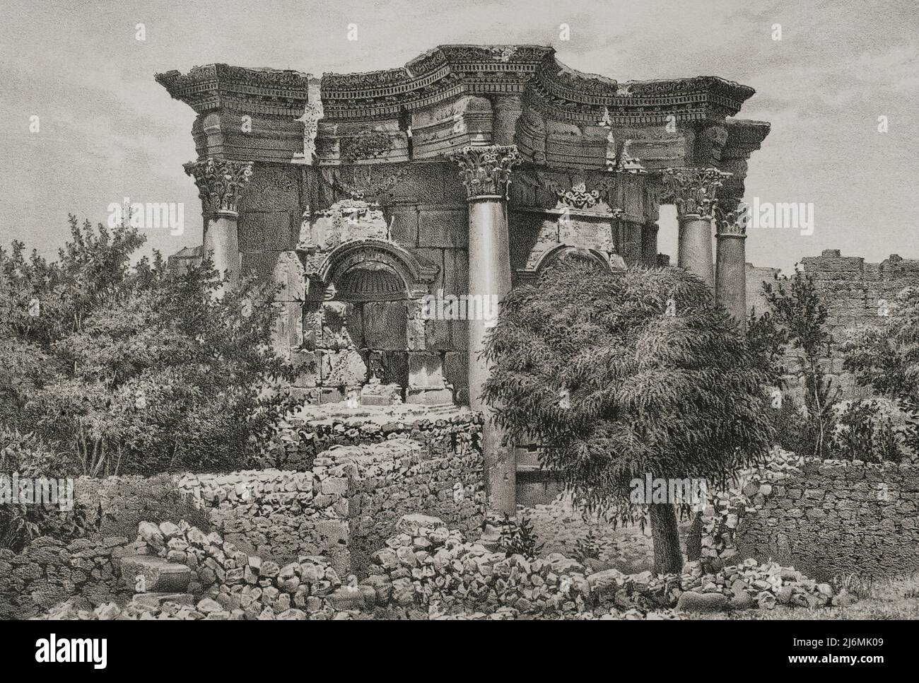 Libanon, Baalbek. Tempel der Venus. Römischer Rundtempel. Illustration von Salcedo. Lithographie von Julio Donón. „Viaje a Oriente“, 1882. Stockfoto