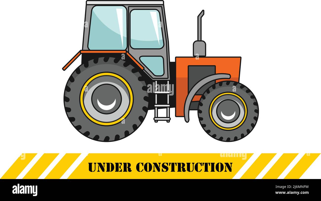 Detaillierte Darstellung von Traktor, schweren Geräten und Maschinen Stock Vektor