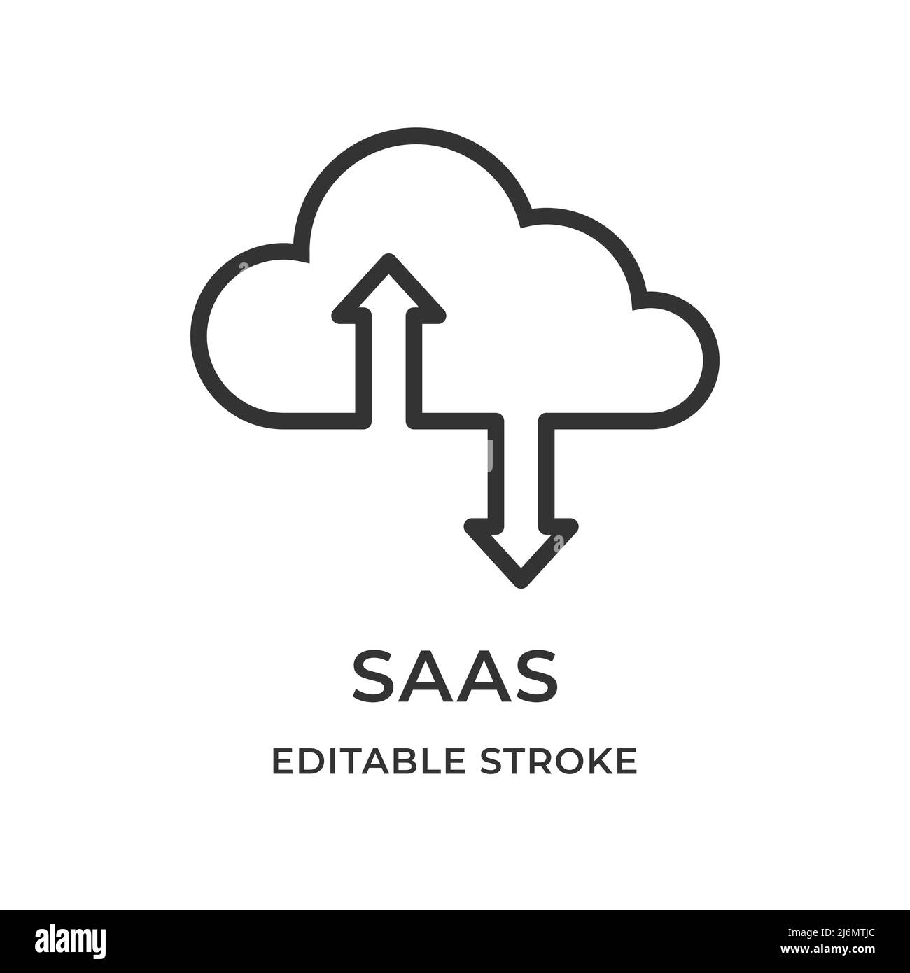 Saas. Software als Service. Cloud-Computing-Modell. Remote-Verwendung. Vektorgrafik. Bearbeitbares lineares Kontursymbol. Stock Vektor