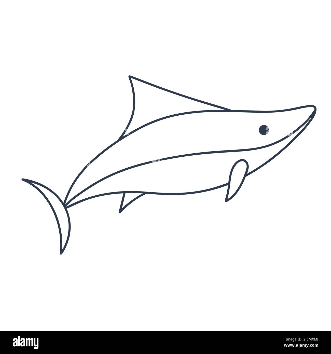 Shark skizzieren Zeichnung Doodle Illustration. Sea fish Predator Bild ausmalen. Isolierter Seeunterwasser-Bewohner. Dekoration für Baby Dinge Vektor Stock Vektor