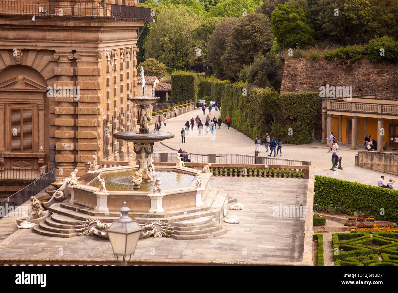 Italien, Toskana, Florenz, Stadt, Boboli-Garten und Brunnen des Palazzo Pitti. Stockfoto