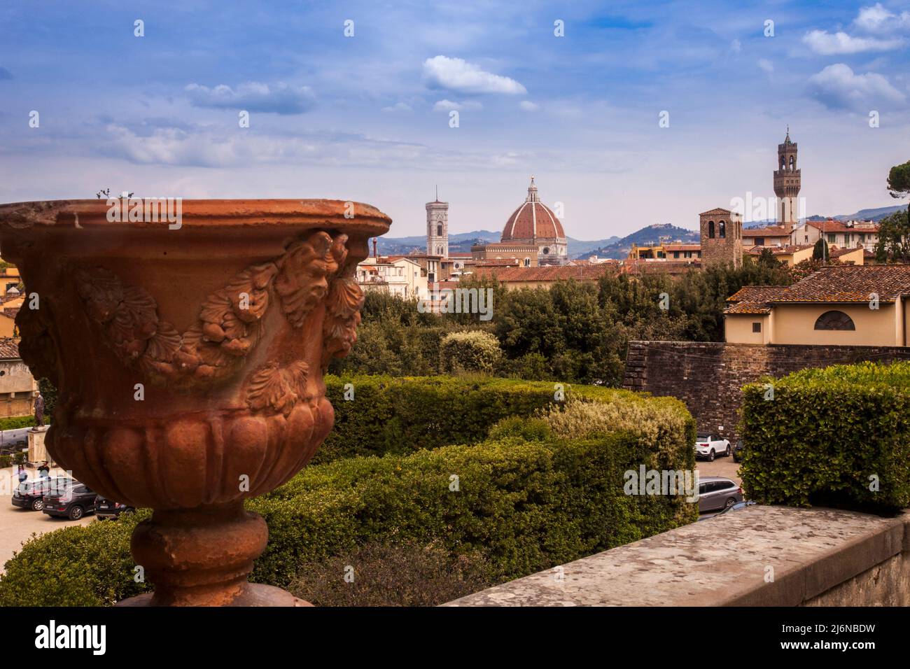 Italien, Toskana, Florenz, Stadt, Blick auf die Stadt vom Boboli-Garten. Stockfoto