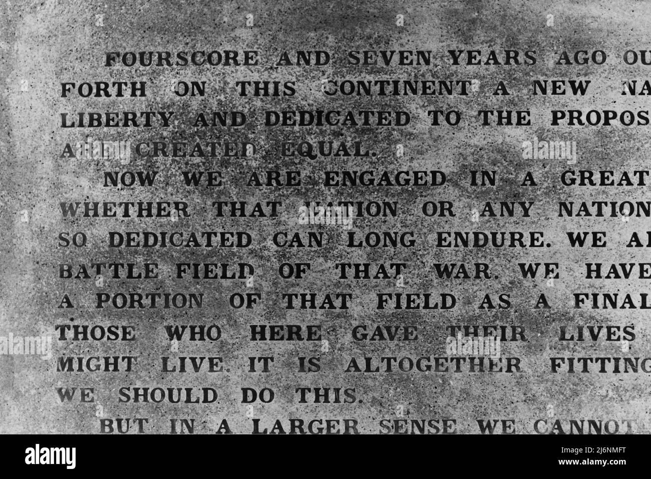 Die berühmte Gettysburg Address Speech, die in Schwarz-Weiß am Abraham Lincoln Memorial in der Lincoln Hall gezeigt wird. Stockfoto