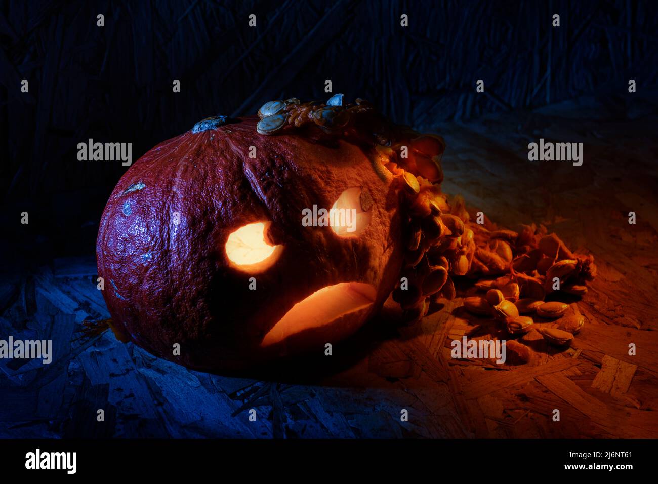 Lustige Erbrechen geschnitzten halloween Kürbis. Stockfoto