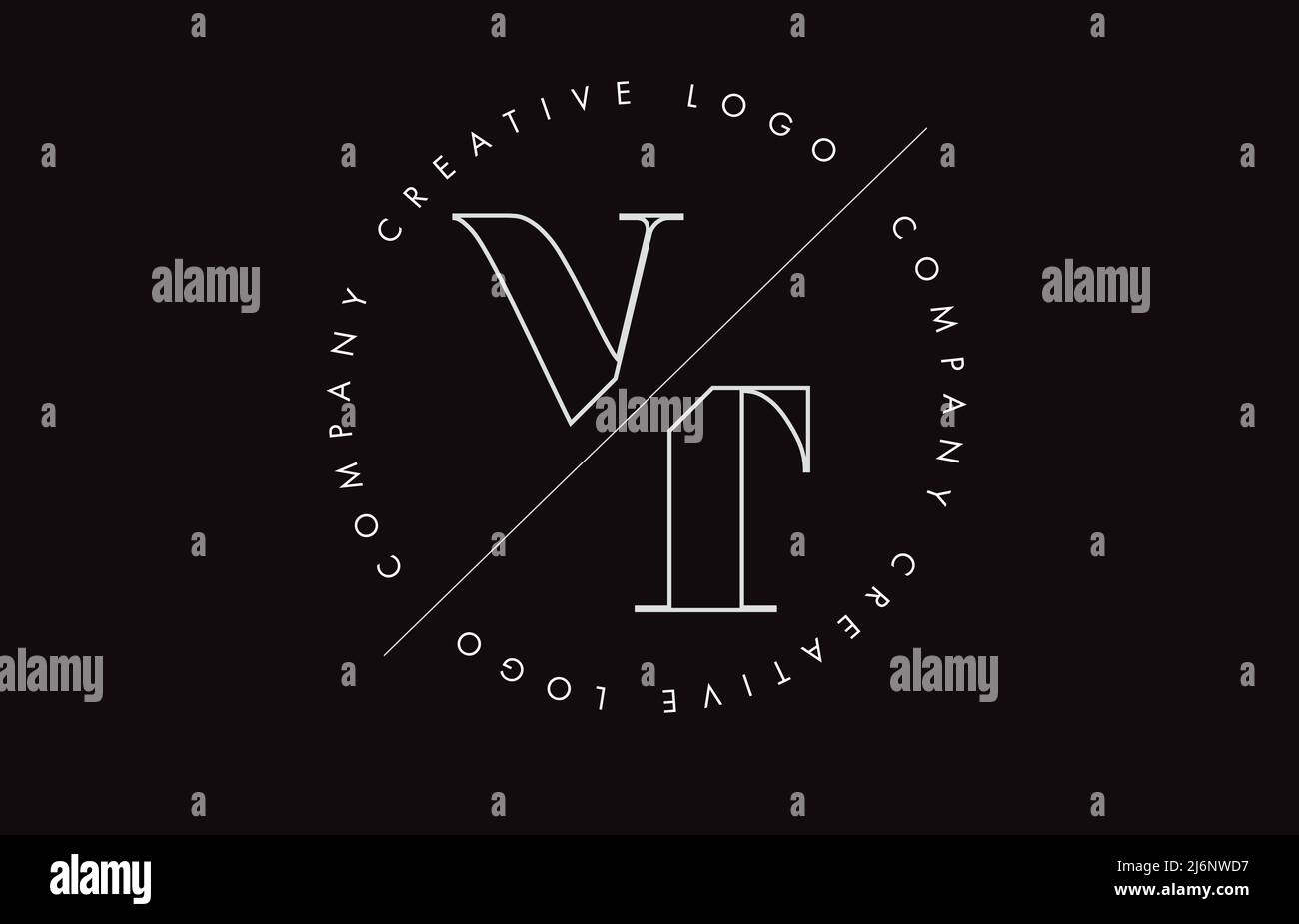 Weißes Umriss VT V t Letter-Logo mit Schnitt- und Schnittdesign und rundem Rahmen. Vektorgrafik mit Monogramm-Design und geschriebenem Kreis. Stock Vektor