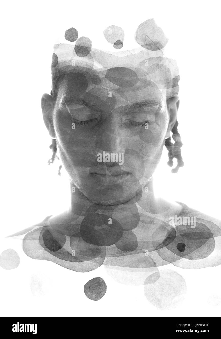 Paintographie. Abstrakte Malerei kombiniert mit einem Porträt eines schwarzen Mannes Stockfoto