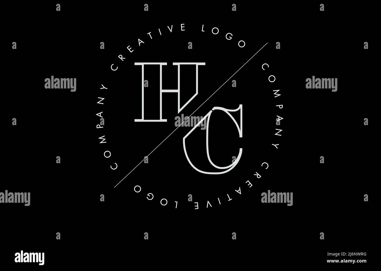 Weißes Umriss HC h c Letter-Logo mit Schnitt- und Schnittdesign und rundem Rahmen. Vektorgrafik mit Monogramm-Design und geschriebenem Kreis. Stock Vektor