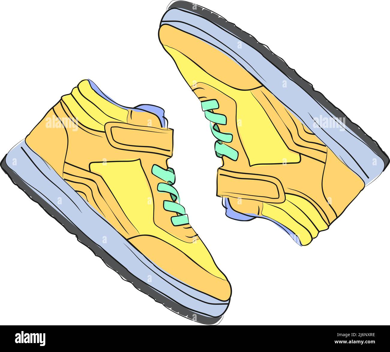 Gelbliche Farbe neue Mode Sneaker Illustration, blass Töne Sneaker mit Draufsicht, flaches Design, bunte gelbe Skizze Konzept Zeichnung Schuhe Stock Vektor