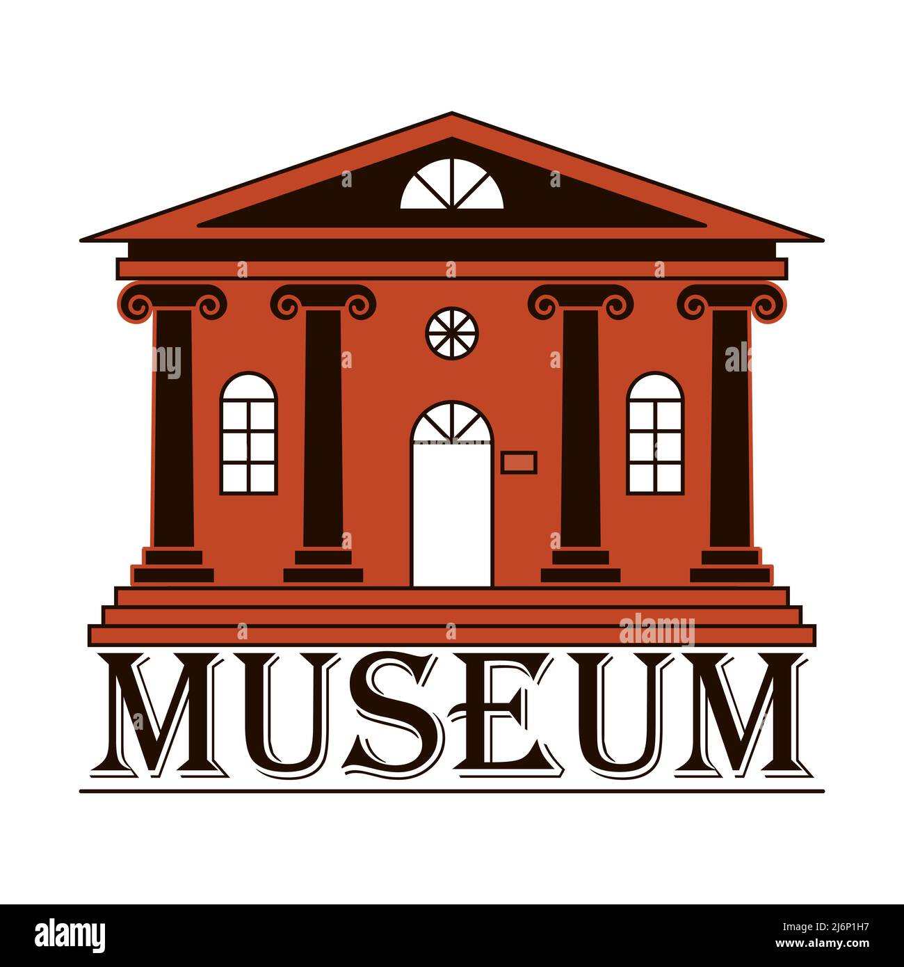 Symbol oder Logo eines Museums, einer Bank oder eines Theaters. Ein Gebäude mit Säulen im linearen Stil. Darstellung von Farbvektoren. Isoliert auf weißem Hintergrund Stock Vektor
