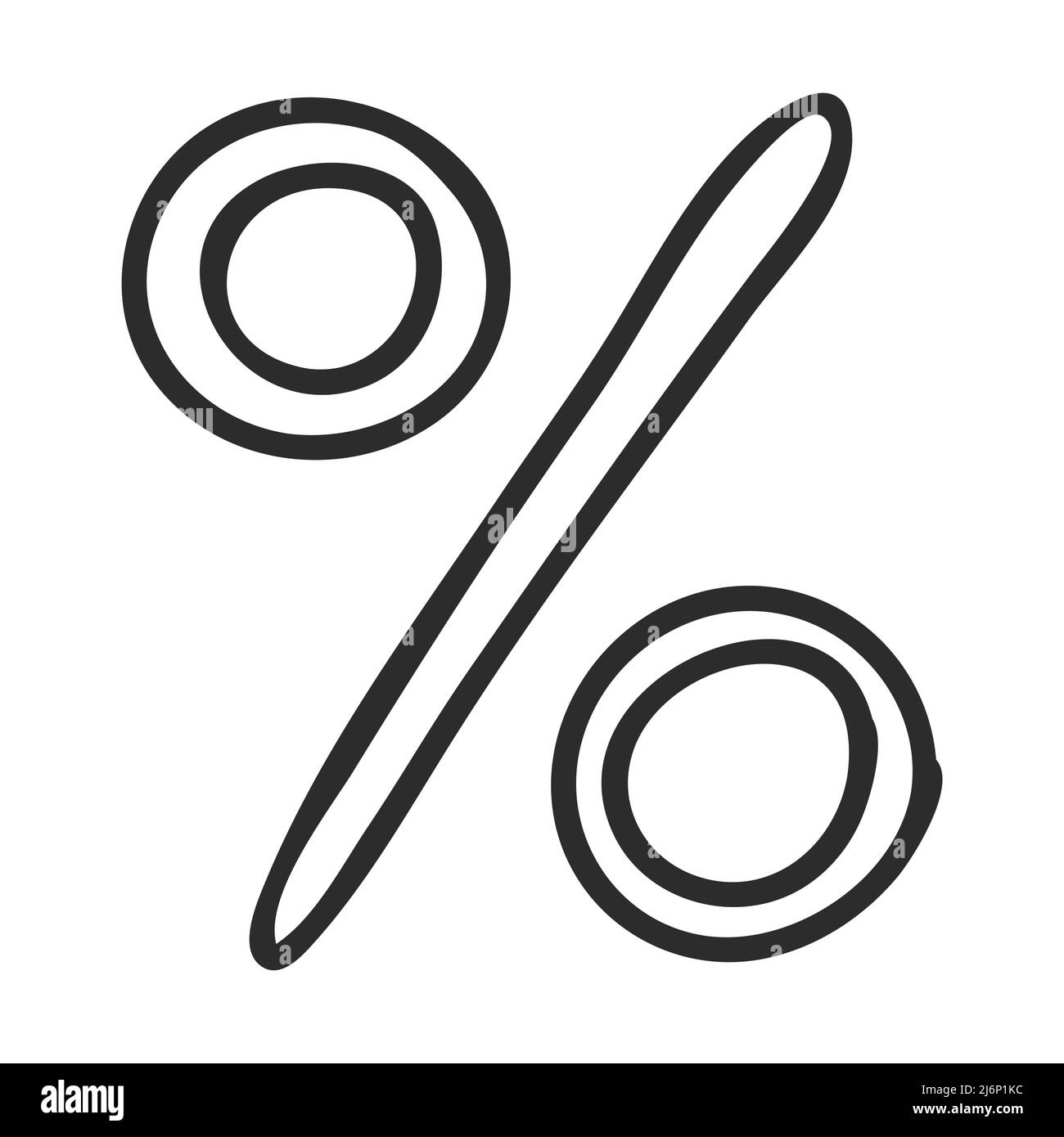Prozentzeichen im Doodle-Stil. Symbol für Rabatte, Verkäufe, Aktien, Teile. Handgezeichnet und isoliert auf weißem Hintergrund. Schwarz-Weiß-Vektorgrafik Stock Vektor