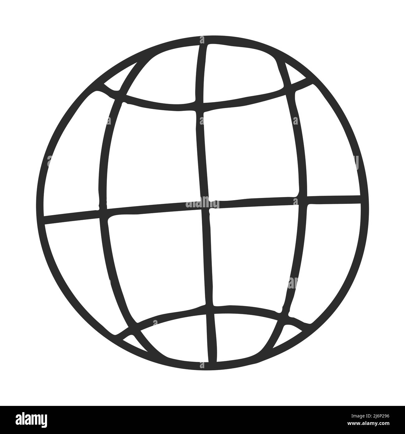 Eine Welt im Doodle-Stil. Der Globus mit Breiten- und Längengrad. Symbol des Planeten, der Welt. Die Ikone ist handgezeichnet und isoliert auf einem weißen Backgroun Stock Vektor