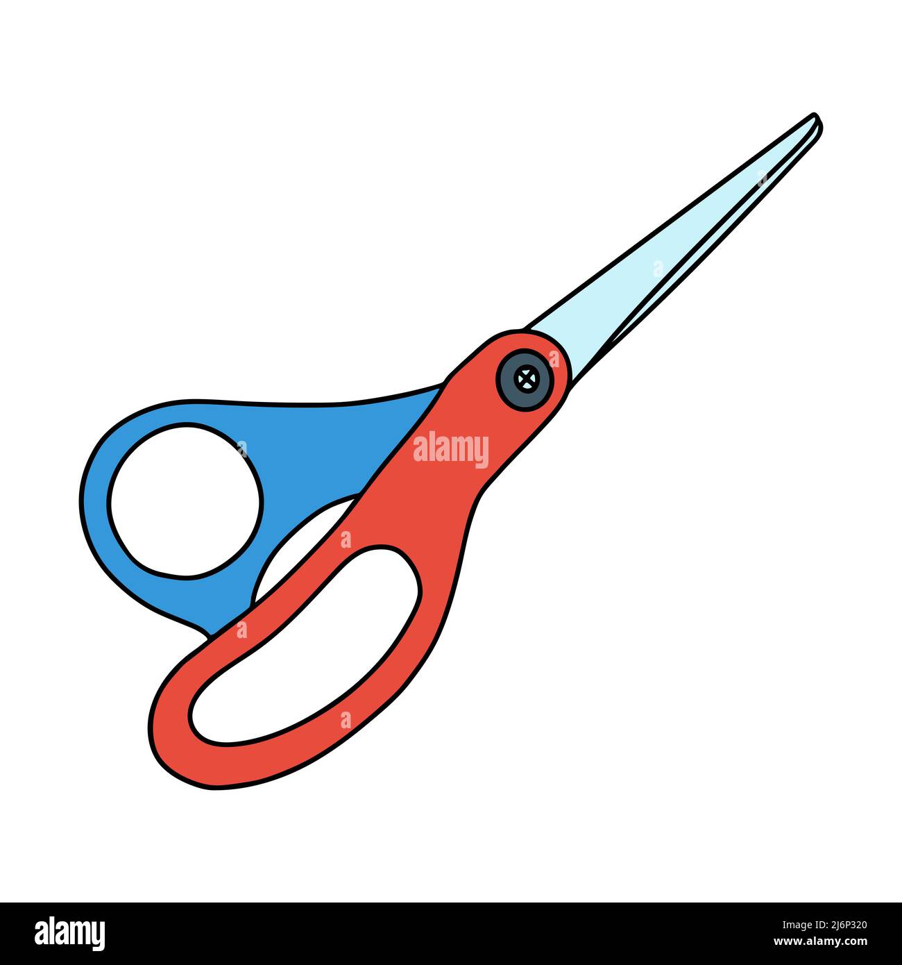 Büroscheren. Ein Werkzeug für Kreativität, Nähen, Anwendungen, Schulhandwerk. Handgezeichnet im Doodle-Stil. Darstellung von Farbvektoren. Isoliert ein Stock Vektor