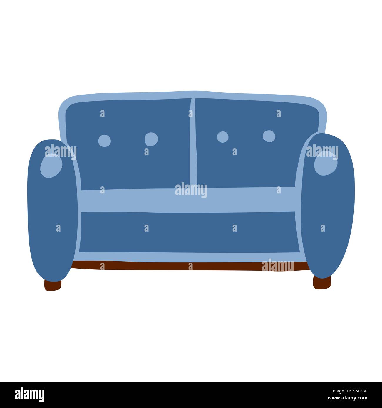 Sofa für zwei Personen. Ein Möbelstück für Zuhause und Komfort. Eine einfache, niedliche handgezeichnete Zeichnung. Hygge, ein gemütliches Zuhause, Komfort-Umgebung. Isoliert auf Weiß Stock Vektor