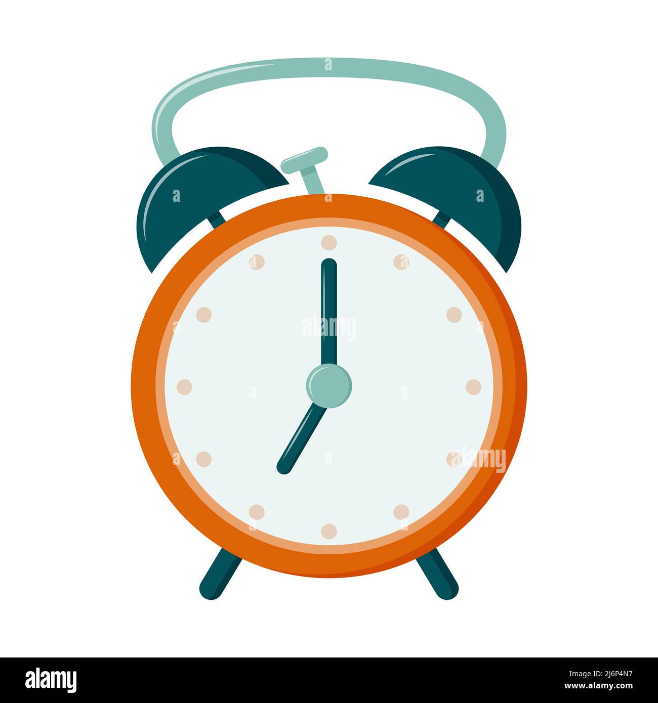 RetroWecker mit Hammer, 7 Uhr. Zeit zum Aufwachen für Schule und Arbeit. Das Symbol mit der Uhr