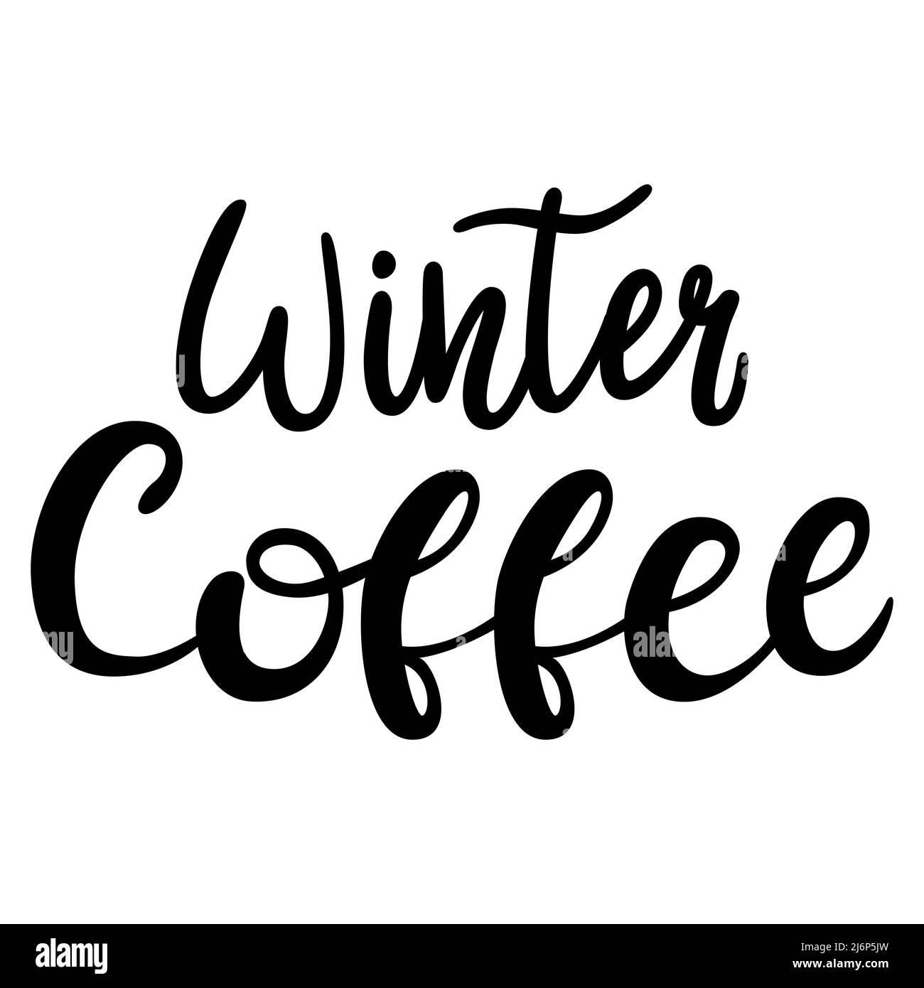 Die Worte sind handgezeichnet, und die Kalligraphie ist Winterkaffee. Handbeschriftetem Text. Textvektorbeschriftung. Schwarz-Weiß-Abbildung. Isoliert auf einem w Stock Vektor