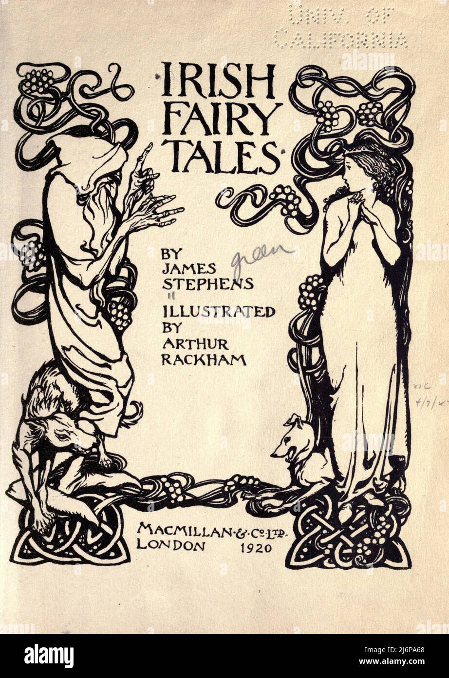 Titelseite aus dem Buch "Irische Märchen" von James Stephens, illustriert von Arthur Rackham Verlag The Macmillan company London 1920 Stockfoto