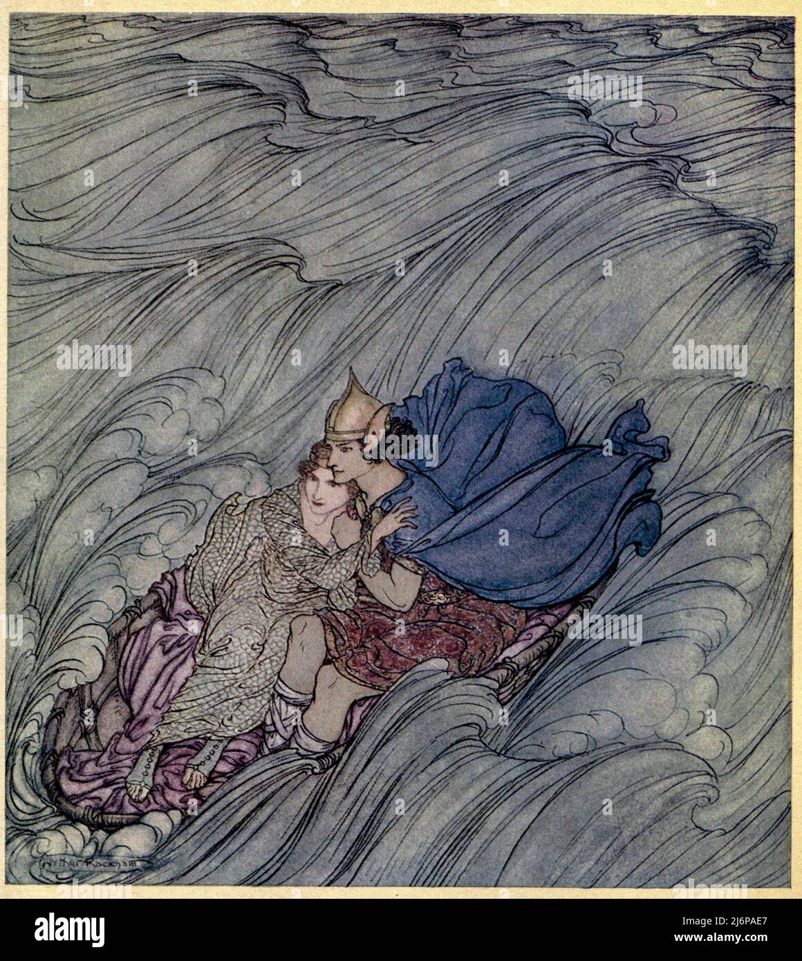 Die Wellen aller Welten schienen an ihnen vorbei zu wirbeln in einem riesigen grünen Katarakt aus der Geschichte von BECUMA ÜBER DIE WEISSE HAUT aus dem Buch "Irish Fairy Tales" von James Stephens, illustriert von Arthur Rackham Publisher The Macmillan Company London 1920 Stockfoto