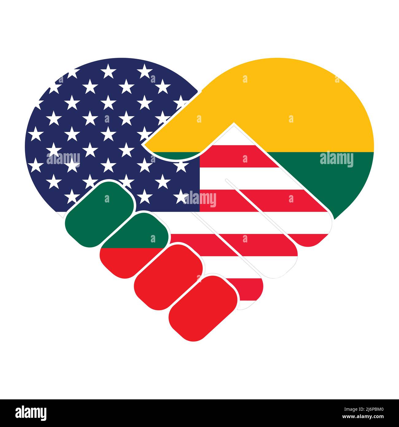 Handshake-Symbol in den Farben der Nationalflaggen der USA und Litauens ...