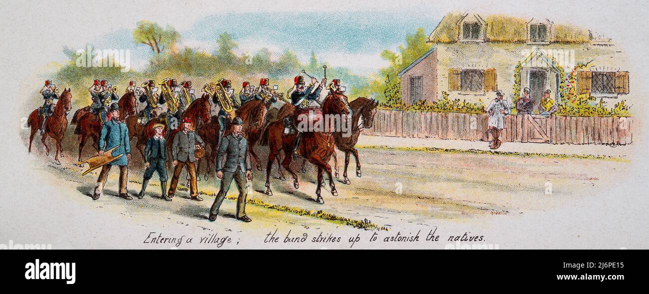 Viktorianische britische Armee, Kavallerie, Militärkapelle zu Pferd, 1890s 19.. Jahrhundert Stockfoto