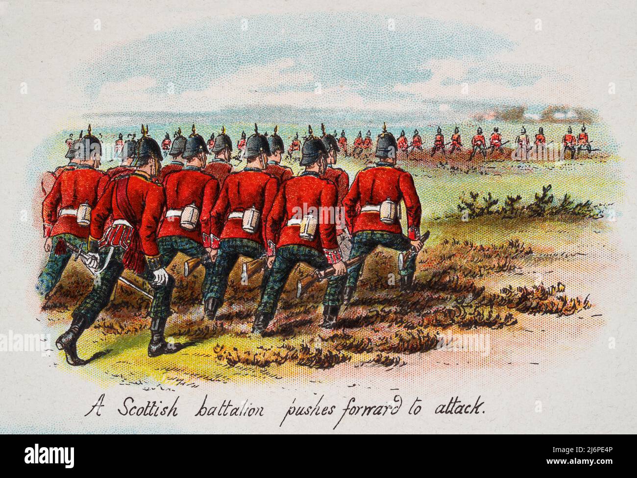 Viktorianische britische Armee, schottische Infanterie-Regimente, die in Reihen angreifen, Militär History1890s 19. Jahrhundert Stockfoto